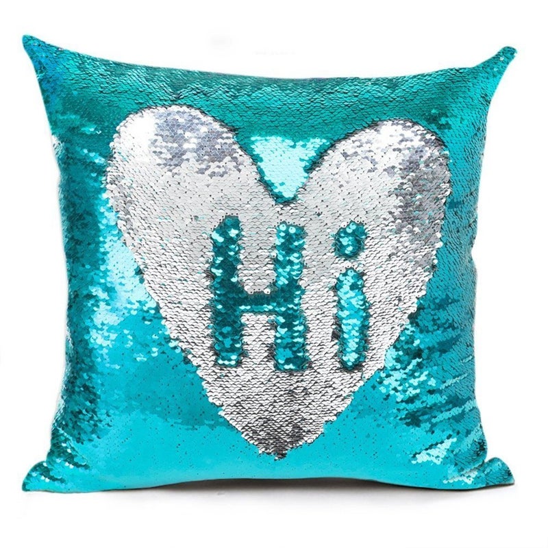 MOCOFO Spring Glitter Pillow Set of 2 Reversible Teal Magic Sequins Mermaid Pillow Cover Parkly Fun Flip Throw Pillow Blue to Gold/Silver Couch Color Changing Decor Cushion Covers for Kids16X16 - Image 5